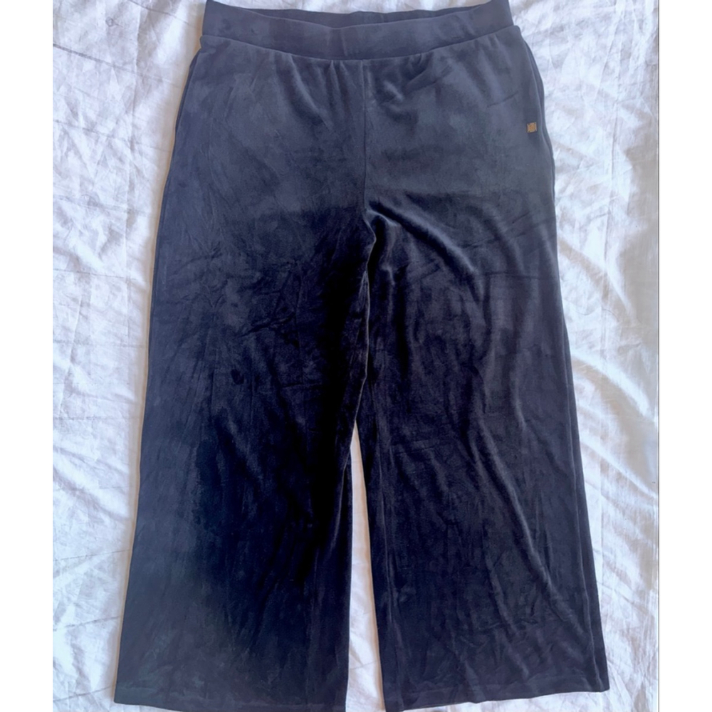 NWT Anne Klein Sport Women's XL Wide Leg Pull On Pants Stretch Velour Black